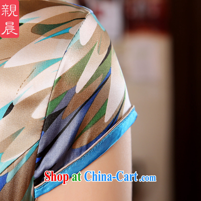 pro-am 2015 daily new summer improved sauna silk short, cultivating retro upscale Silk Cheongsam dress multi-colored fine leaf flower M - waist 73 cm, a pro-am, shopping on the Internet