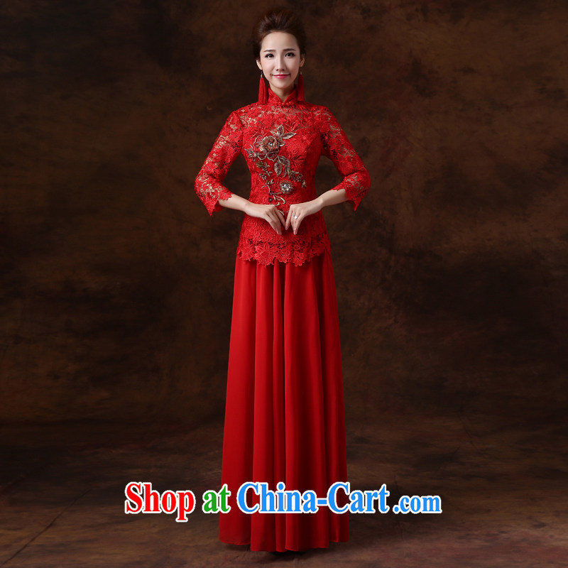 Cheng Kejie MIA long-sleeved robes bows Service Bridal Fashion 2015 new marriages red long marriage Chinese red 7 cuff XXL