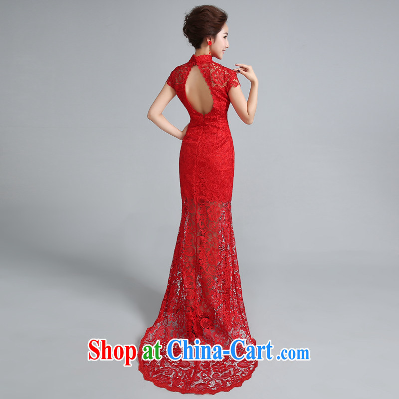 Cheng Kejie MIA dresses new 2015 toast Service Bridal Stylish retro red lace back exposed at Merlion wedding dress red tail 30 CM L, Jake Mia, and shopping on the Internet