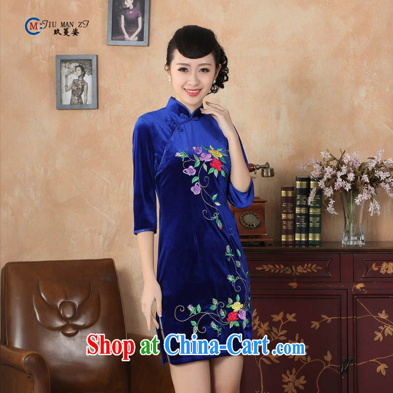 Ko Yo vines into colorful spring 2015 new Chinese-stretch the wool fashion, for a tight-buckle cuff Solid Color embroidered short cheongsam TD TD 004 0042 - C 170_XL