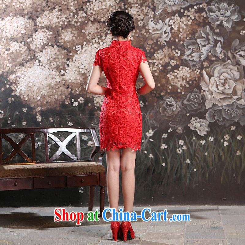 Jie MIA dresses new 2015 summer stylish retro improved red lace short cheongsam dress marriages served toast red XS, Jake Mia, and shopping on the Internet