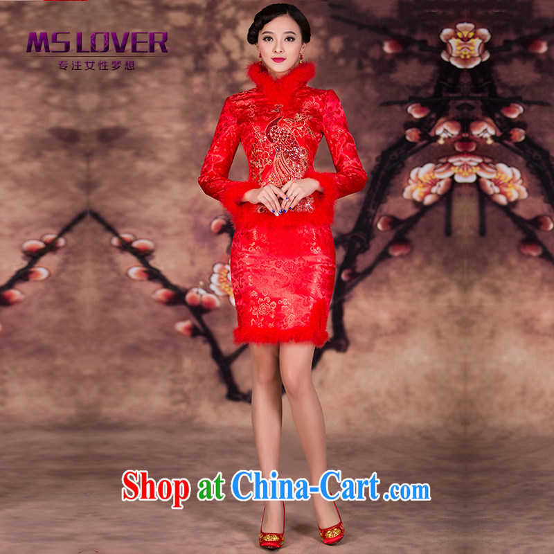 MSLover Xiao Fengxian cotton skirt set winter clothes, short-sleeved cotton robes bows dress winter wedding dresses QP 141,207 red XL _waist 2 feet 3_