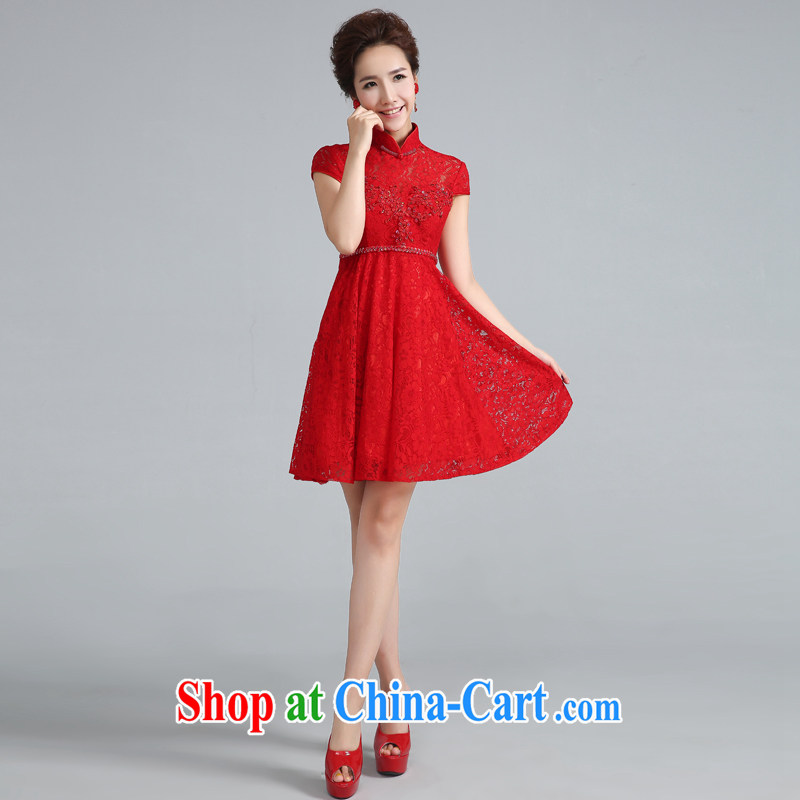 Jie MIA 2015 new cheongsam dress summer beauty and stylish everyday dresses short bows. Red wedding dress red S