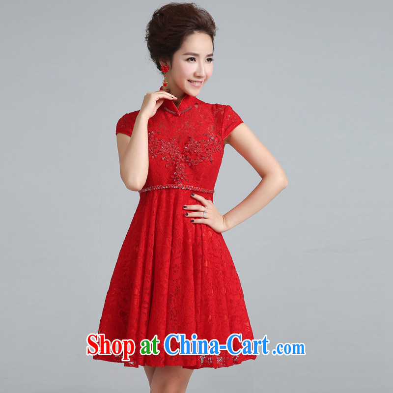 Jie MIA 2015 new cheongsam dress summer beauty and stylish everyday dresses short bows. Red wedding dress red S, Jake Mia, and shopping on the Internet