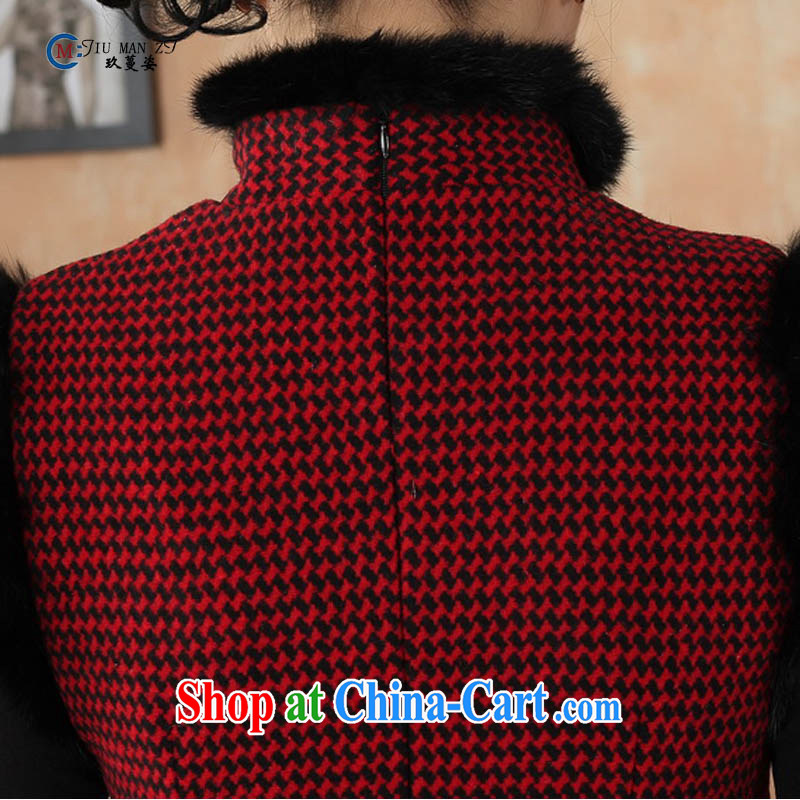 Ko Yo vines into colorful spring and autumn 2015 New Tang with stylish wool that rabbit hair, collar retro improved grid style short sleeves cheongsam Y Y 0031 0031 165 /L, capital city sprawl, shopping on the Internet