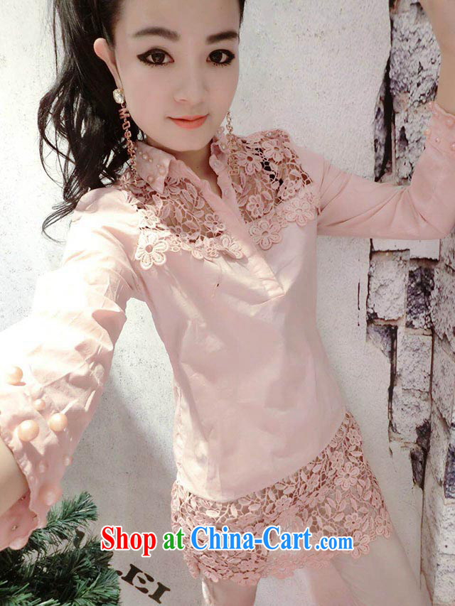 The red coat leading leisure flower Openwork decoration Pearl cuff long shirt T-shirt pink L pictures, price, brand platters! Elections are good character, the national distribution, so why buy now enjoy more preferential! Health