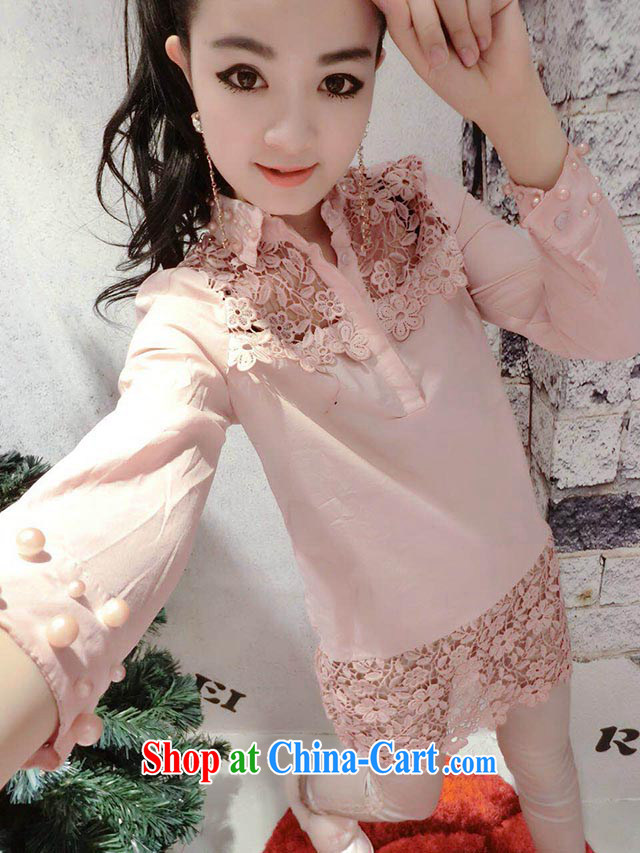 The red coat leading leisure flower Openwork decoration Pearl cuff long shirt T-shirt pink L pictures, price, brand platters! Elections are good character, the national distribution, so why buy now enjoy more preferential! Health