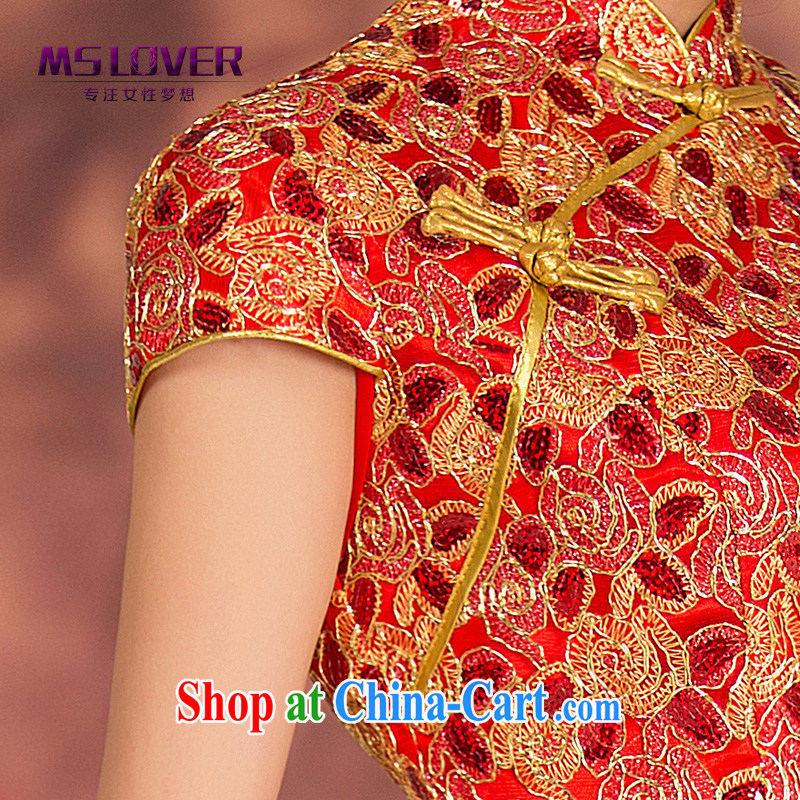 MSLover gold thread embroidered a tight short dresses bride dresses with bows wedding service improvement and stylish red cheongsam QP 141,209 red XL (waist 2 feet 3), name, Mona Lisa (MSLOVER), online shopping