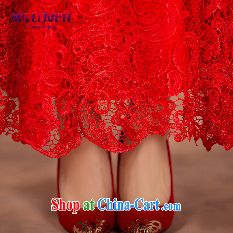 MSLover water-soluble lace short-sleeved crowsfoot long dresses bridal toast. autumn and winter red embroidery Chinese Dress QP 141,211 red XL (waist 2 feet 3), name, Mona Lisa (MSLOVER), online shopping