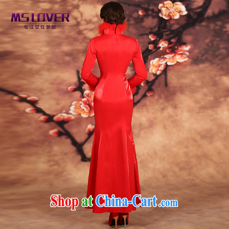 MSLover crowsfoot quilted new winter cheongsam Chinese brides marry Yi wedding dress winter clothing toast clothing qipao QP 141,212 red XL (waist 2 feet 3), name, Elizabeth (MSLOVER), online shopping