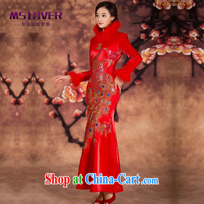 MSLover crowsfoot quilted new winter cheongsam Chinese brides marry Yi wedding dress winter clothing toast clothing qipao QP 141,212 red XL (waist 2 feet 3), name, Elizabeth (MSLOVER), online shopping