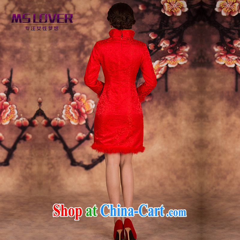 The MSLover collar embroidered Bong-quilted short cheongsam dress new winter clothes bridal toast cheongsam long-sleeved gown, winter dress QP 141,213 red XL (waist 2FT 3), name, Mona Lisa (MSLOVER), online shopping