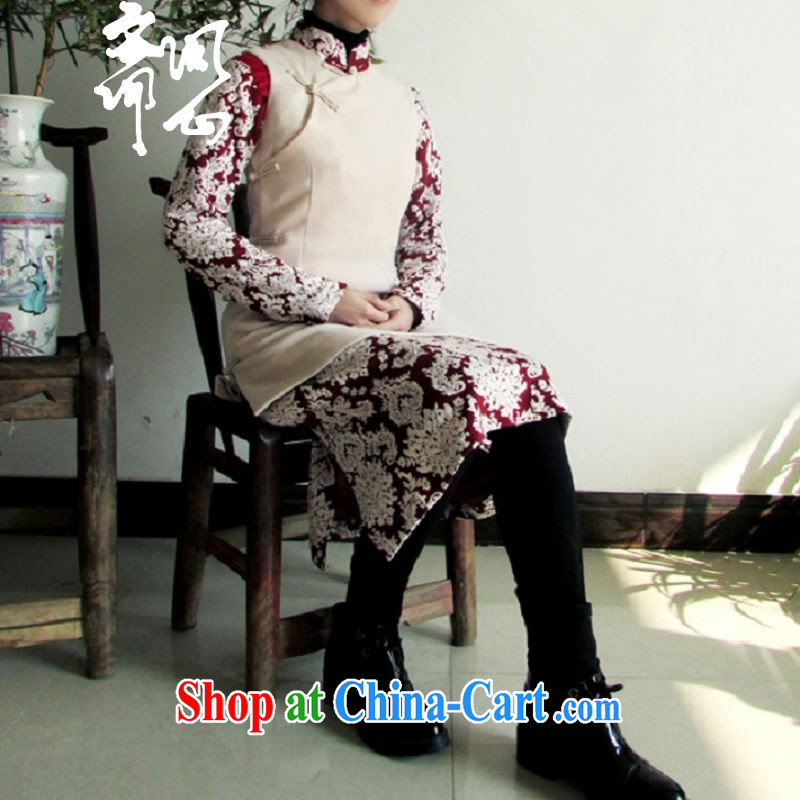 q heart Id al-Fitr election asked as soon as possible and winter clothes New and Improved Chinese wind-tie outfit WXZ 1052 dark blue cheongsam + beige vest 1128 XS, ask heart ID al-Fitr, shopping on the Internet