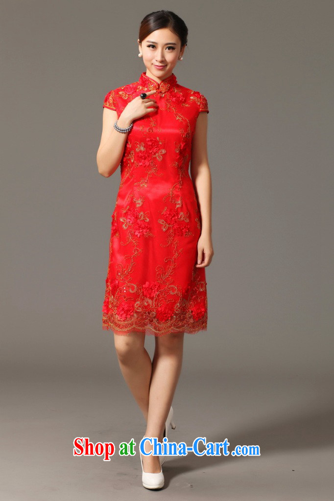 Take the cheongsam dress Chinese Chinese, for improved Lace Embroidery classic improved cheongsam dress bows bridal dresses red 2 XL pictures, price, brand platters! Elections are good character, the national distribution, so why buy now enjoy more preferential! Health