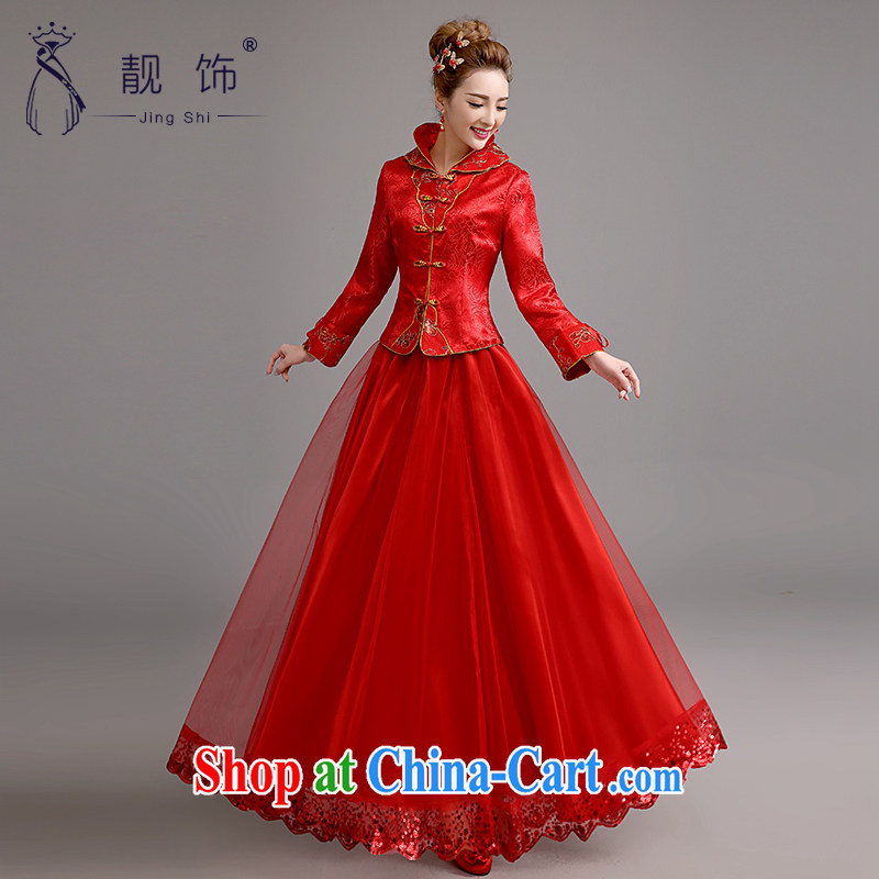 Beautiful ornaments 2015 new dresses long, red winter bridal suite antique toast long-sleeved clothes red cheongsam XL, beautiful ornaments JinGSHi), and shopping on the Internet
