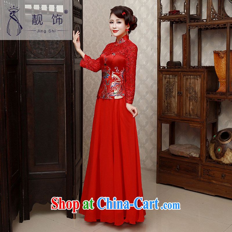 Beautiful ornaments 2015 new winter outfit red lace long, long-sleeved toast Service Bridal red qipao 004 XL, beautiful ornaments JinGSHi), online shopping