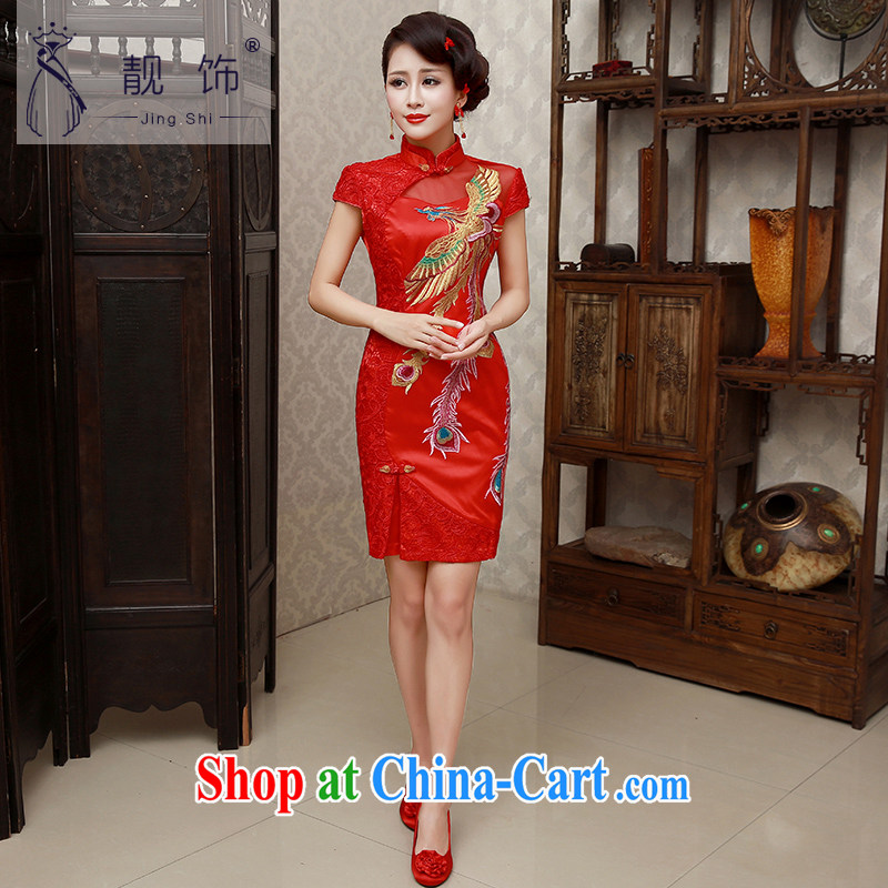Beautiful ornaments 2015 new dresses marriages, short red improved bows clothes bridesmaid red retro dresses M, beautiful ornaments JinGSHi), online shopping