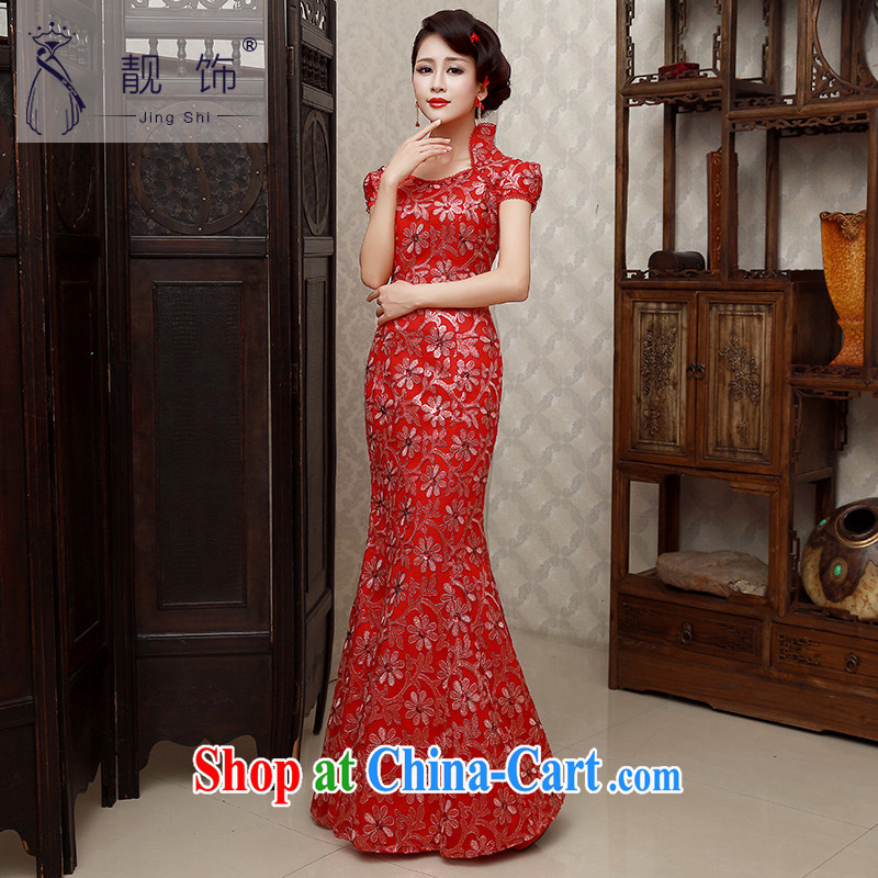 Beautiful ornaments 2015 new winter clothes winter outfit, long red Lace Embroidery bridal long serving toast red long cheongsam XL, beautiful ornaments JinGSHi), online shopping