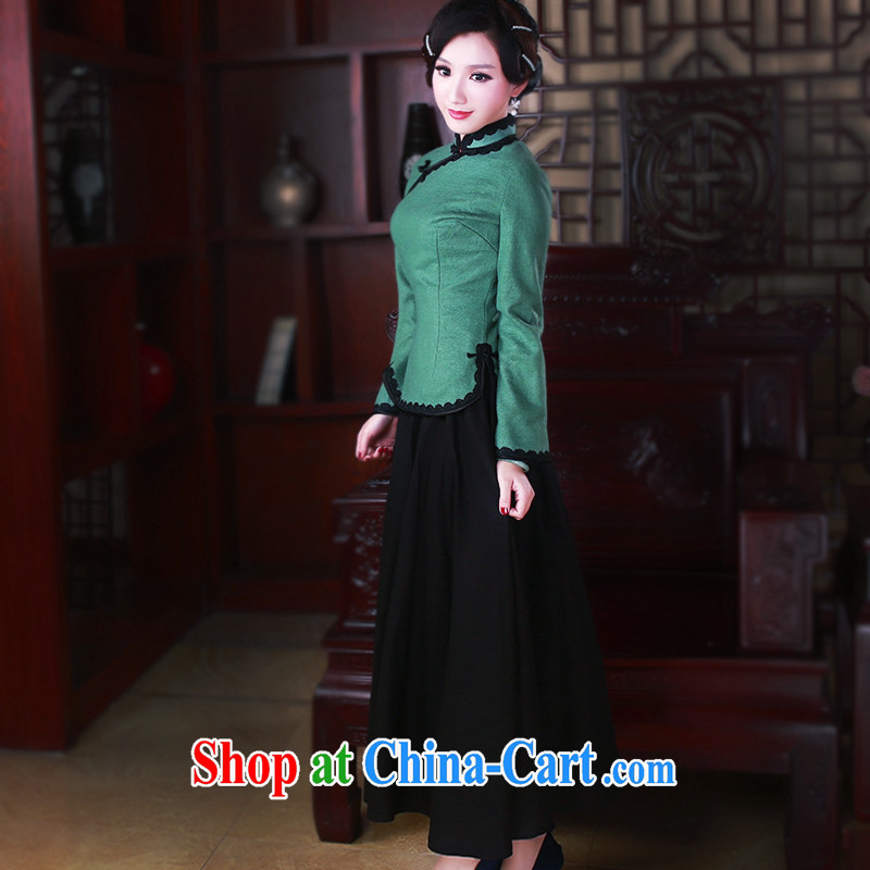 ruyi, 2015 new original Chinese qipao Ms. T-shirt autumn and winter wind China Tang Women's clothes 5062 hole blue XXL sporting, wind, and shopping on the Internet