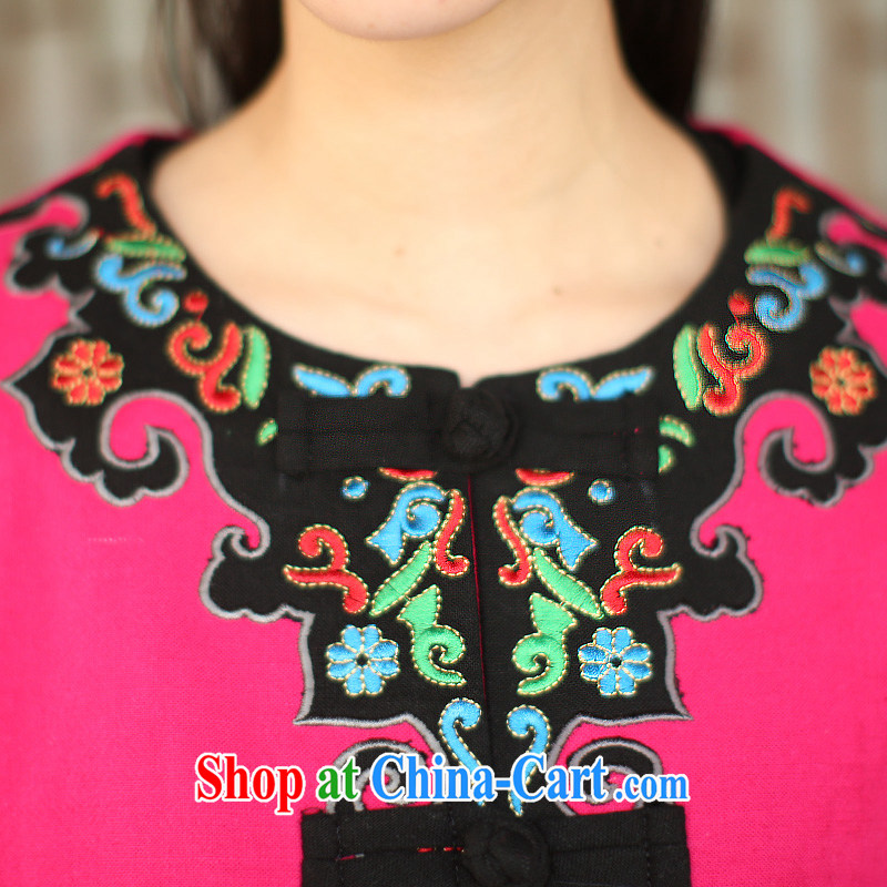 The Nan Ethnic Wind female spring, Yau Ma Tei cotton embroidered with round collar long-sleeved T-shirt Chinese Antique improved Tang on the red XL, especially Nan (youjin), shopping on the Internet