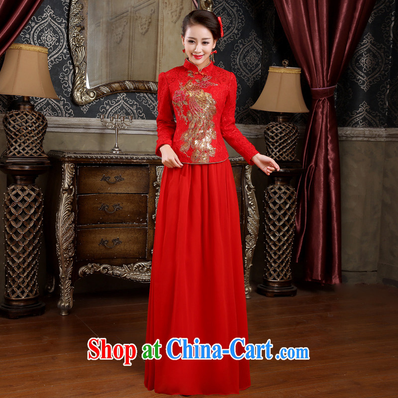 (Quakers, bride toast wedding cheongsam dress fall and winter new retro improved cheongsam dress Kit red thick winter, wedding dresses dress quilted XXL, waist, 2.4 feet, and friends (LANYI), online shopping
