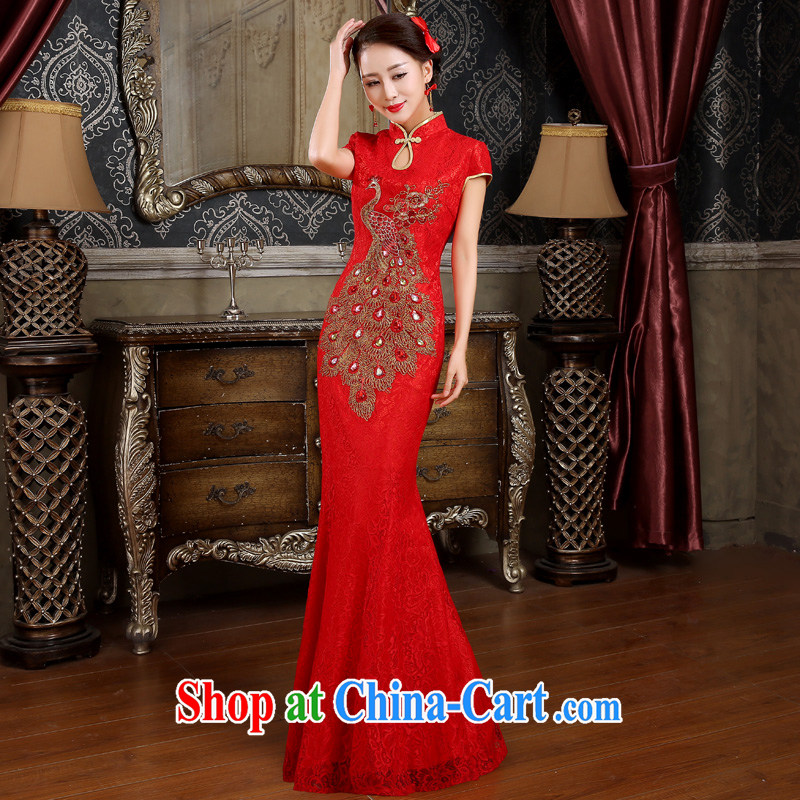 (Quakers, bride toast wedding cheongsam dress 2015 bridal spring new retro improved crowsfoot cheongsam dress Phoenix embroidery red marriage ceremony Phoenix tail wood drill M code waist 2 feet, and friends (LANYI), online shopping