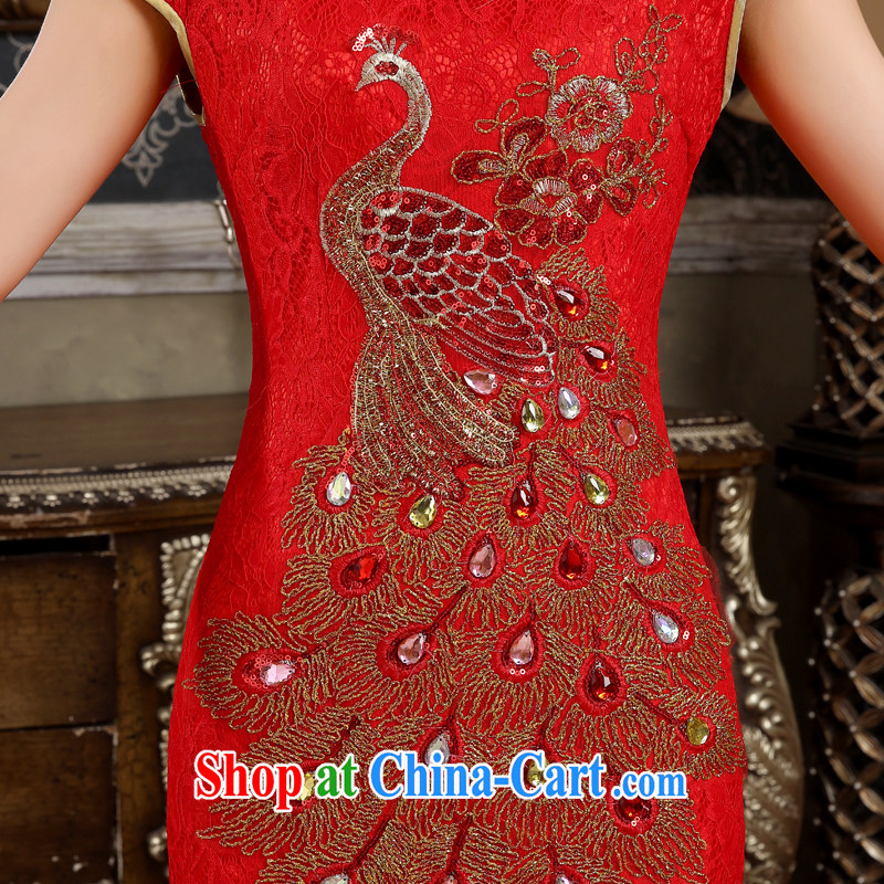 (Quakers, bride toast wedding cheongsam dress 2015 bridal spring new retro improved crowsfoot cheongsam dress Phoenix embroidery red marriage ceremony Phoenix tail wood drill M code waist 2 feet, and friends (LANYI), online shopping