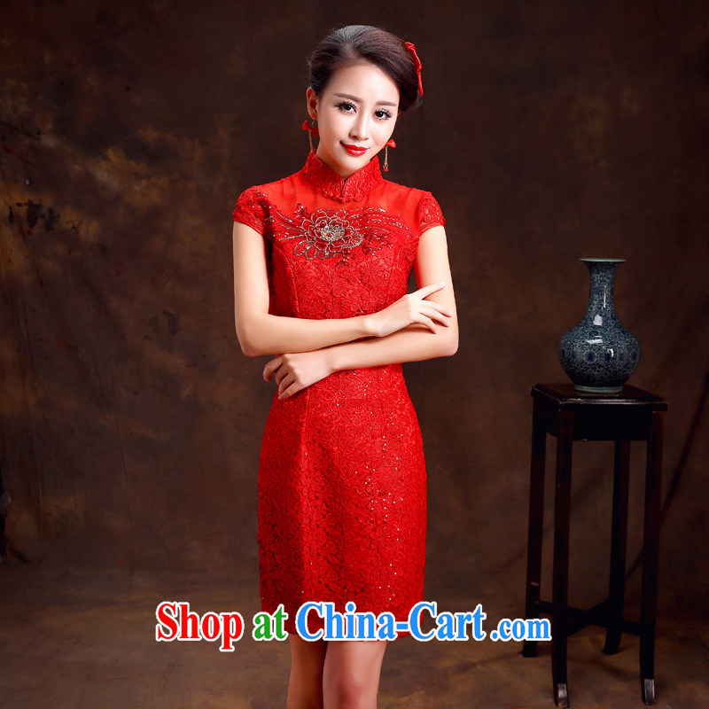(Quakers) estimated 2015 spring new bride toast wedding cheongsam dress retro improved cheongsam dress red short-sleeved wedding ceremony quality assurance, the ceremony, and friends (LANYI), shopping on the Internet