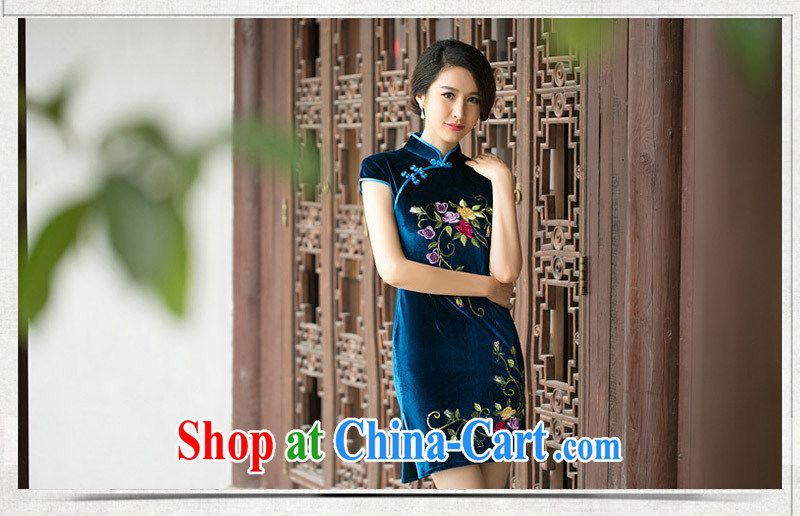 kam world the Hyatt 2015 new style spring loaded embroidery flowers China wind cheongsam improved stylish retro daily beauty and elegant gold velour short skirts dresses blue XXL pictures, price, brand platters! Elections are good character, the national distribution, so why buy now enjoy more preferential! Health