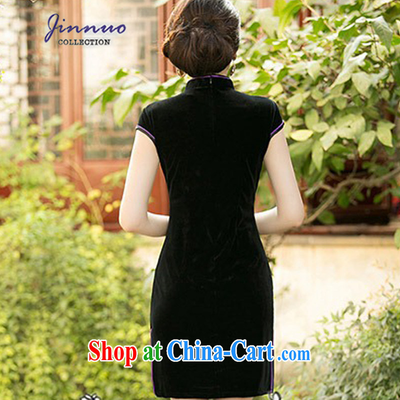 Kam-world the Hyatt spring and summer load of aristocratic ladies elegant classic and elegant embroidery flowers wine red gold velour cheongsam stylish improved short daily double-yi skirt black XXL, Kam world, Yue, shopping on the Internet
