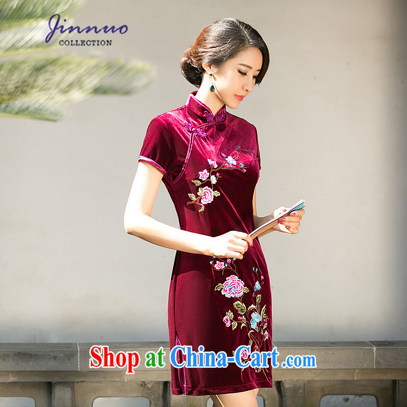kam world at the 2015 spring and autumn and winter clothing quality female decoration, graphics thin package and feminine embroidered gold velour cheongsam-style skirts improved short daily Uhlans on XXL, the world, and, on-line shopping
