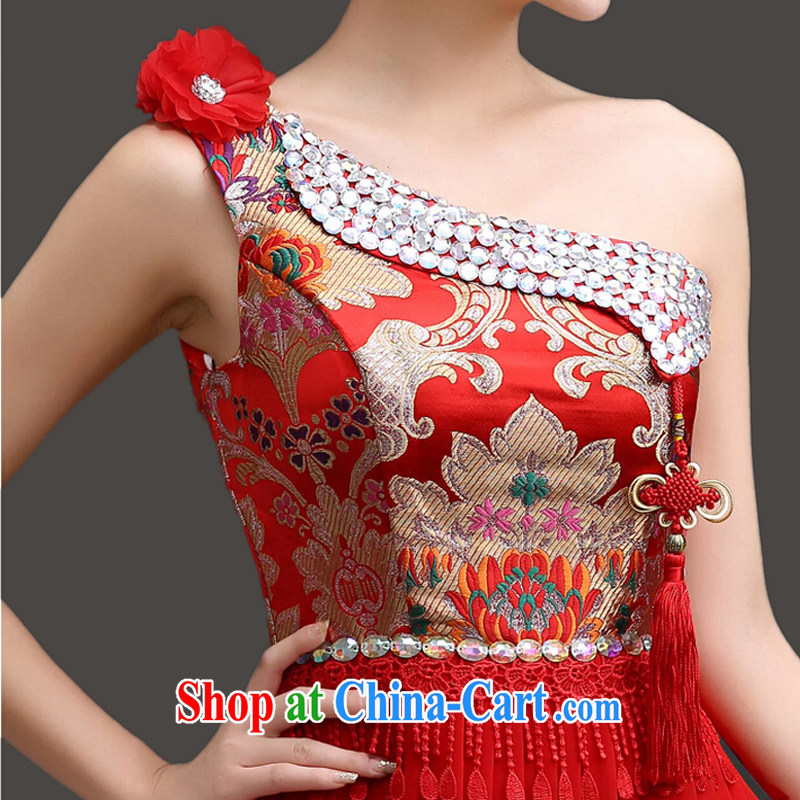 (Quakers, spring 2015 new marriages chest bare cheongsam dress Chinese single-diamond jewelry dress bridal toast dress single shoulder XL code waist 2.2 feet, and friends (LANYI), online shopping