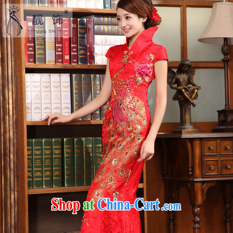 Beautiful ornaments 2015 new bride retro wedding dresses Chinese red bows, serving red long cheongsam XL, beautiful ornaments JinGSHi), online shopping