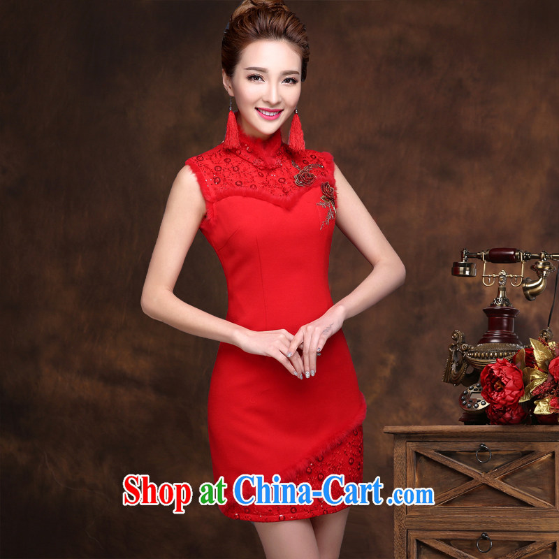 Qi wei served toast bride summer 2015 New Red toast clothing cheongsam banquet dress bride wedding toast serving short red dresses and shawls XXL Qi, Ms Audrey EU Yuet-mee, QI WAVE), online shopping