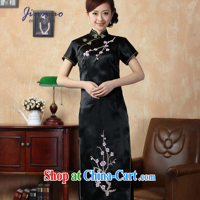 Kam-world, Yue and elegant lady aura of Yuan Antique Chinese wind long embroidery floral dresses damask emulation Silk Cheongsam Chinese J 3408 black 3 XL, Kam-world, Yue, shopping on the Internet