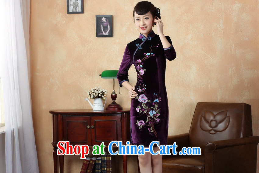 kam world, Yue Tang decoration, graphics thin package and retro stretch the wool embroidery roses in short sleeves cheongsam dress-skirt China wind TD 0010 - B violet XXL pictures, price, brand platters! Elections are good character, the national distribution, so why buy now enjoy more preferential! Health
