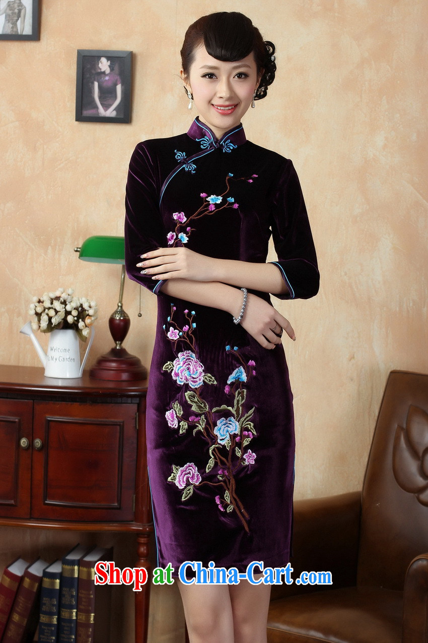 kam world the Hyatt stylish retro of aristocratic ladies style stretch the wool embroidery, short sleeves cheongsam, Chinese culture and arts, fresh and elegant package and a skirt TD 0010 - A black XXL pictures, price, brand platters! Elections are good character, the national distribution, so why buy now enjoy more preferential! Health