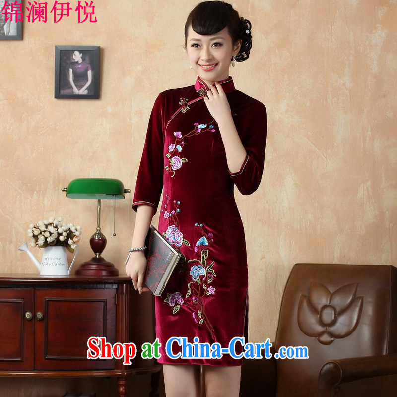 kam world, Yue and Stylish retro of aristocratic ladies style stretch the wool embroidery, short sleeves cheongsam, Chinese culture and arts, fresh and elegant package and a skirt TD 0010 - A black XXL, Kam-world, Hyatt, shopping on the Internet