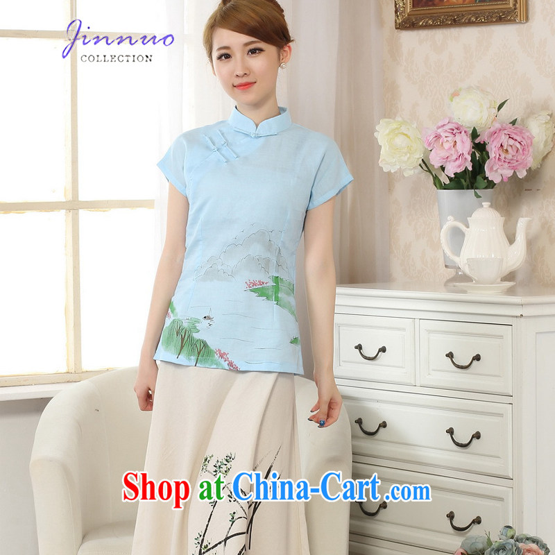 kam world at the 2015 spring and summer clothes new, small and fresh hand-painted dresses T-shirt cotton Ma T-shirt linen Chinese Ethnic Wind Chinese improved P 0011 body skirt M, Kam world, Hyatt, shopping on the Internet