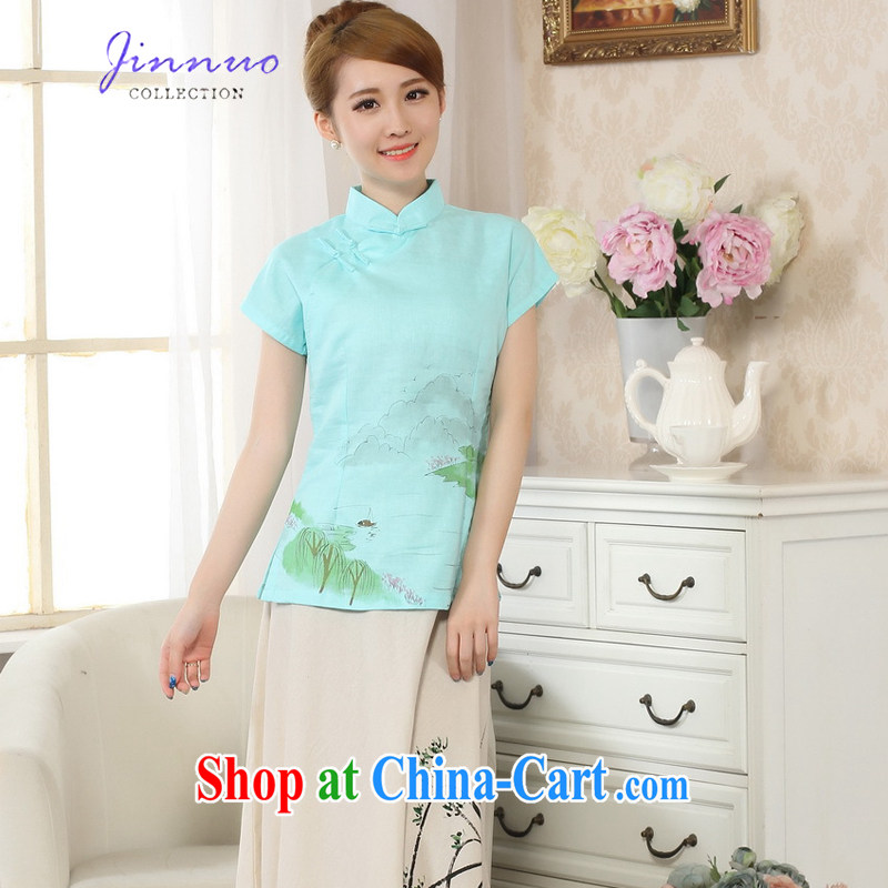 world, the Hyatt Regency new landscape stamp outfit T-shirt cotton linen the Chinese Ethnic Wind women short-sleeved T-shirt beauty graphics thin Tang with improved P 0011 body skirt XL, Kam world, Yue, and shopping on the Internet