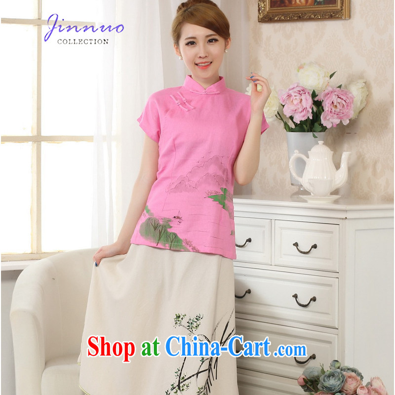 world, the Hyatt Regency new landscape stamp outfit T-shirt cotton linen the Chinese Ethnic Wind women short-sleeved T-shirt beauty graphics thin Tang with improved P 0011 body skirt XL, Kam world, Yue, and shopping on the Internet