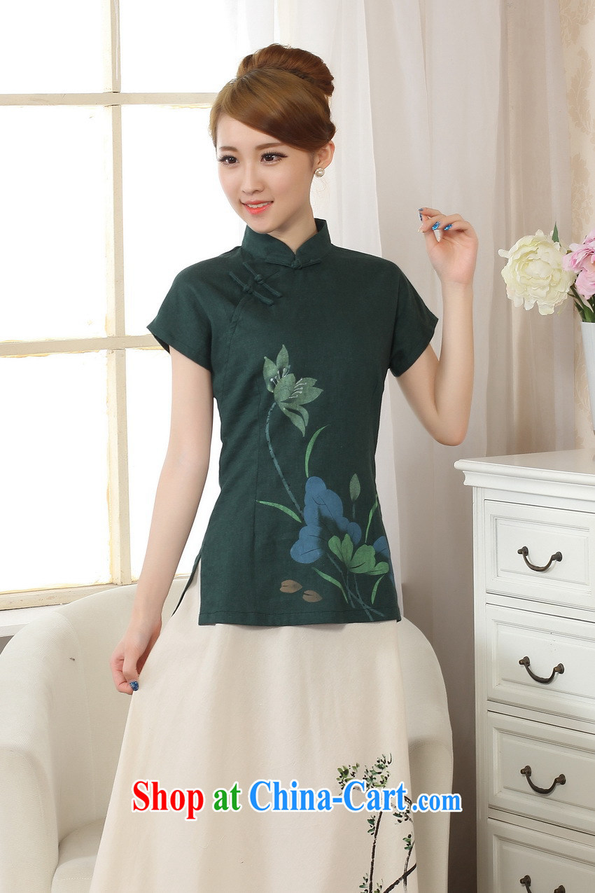 world, the Hyatt Regency new spring and summer with hand-painted Lotus Peony stamp outfit T-shirt breathable and comfortable cotton the linen Chinese Ethnic Wind female short-sleeve, female Chinese A 0067 blue XXL pictures, price, brand platters! Elections are good character, the national distribution, so why buy now enjoy more preferential! Health
