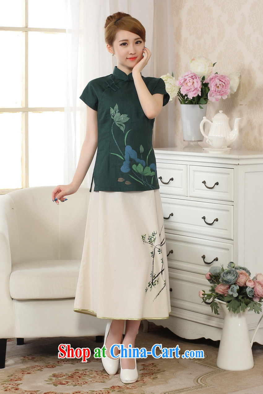 world, the Hyatt Regency new spring and summer with hand-painted Lotus Peony stamp outfit T-shirt breathable and comfortable cotton the linen Chinese Ethnic Wind female short-sleeve, female Chinese A 0067 blue XXL pictures, price, brand platters! Elections are good character, the national distribution, so why buy now enjoy more preferential! Health