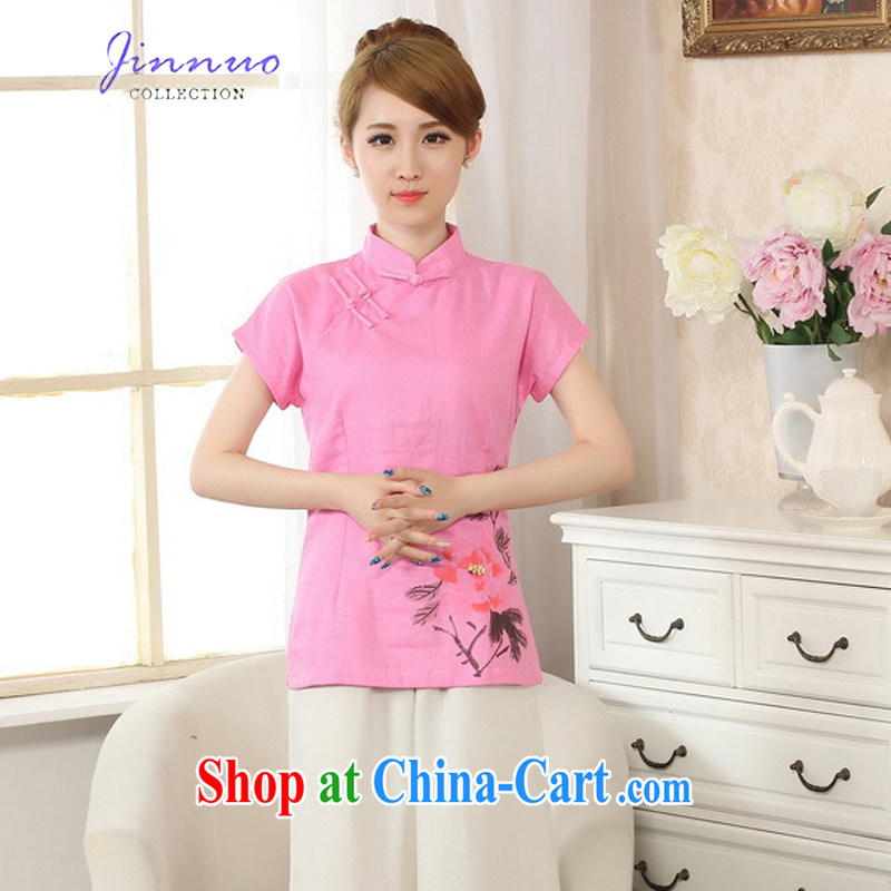 world, the Hyatt Regency new hand-painted embossed dresses T-shirt Chinese Ethnic Wind girls cotton the linen T shirt short-sleeved T-shirt beauty graphics thin daily Tang with improved A 0069 - B pink XXL, Kam-world, Yue, and shopping on the Internet