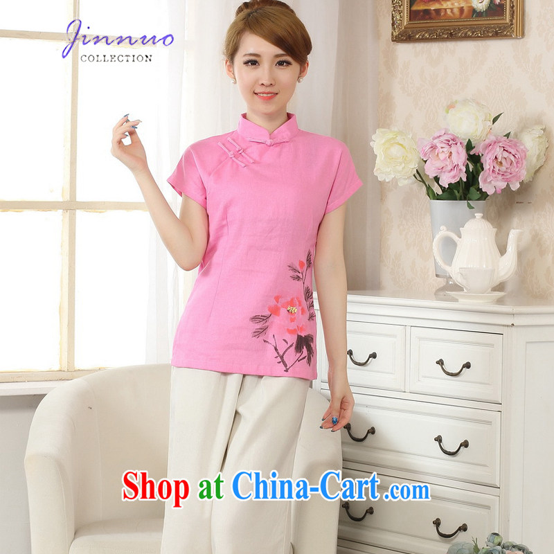 world, the Hyatt Regency new hand-painted embossed dresses T-shirt Chinese Ethnic Wind girls cotton the linen T shirt short-sleeved T-shirt beauty graphics thin daily Tang with improved A 0069 - B pink XXL, Kam-world, Yue, and shopping on the Internet