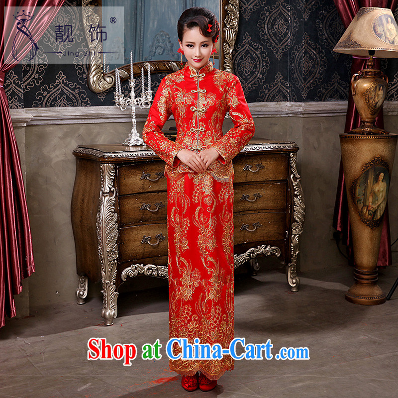 Beautiful ornaments 2015 autumn and winter, the red bridal wedding toast serving long-sleeved improved antique cheongsam dress red long cheongsam L, beautiful ornaments JinGSHi), online shopping