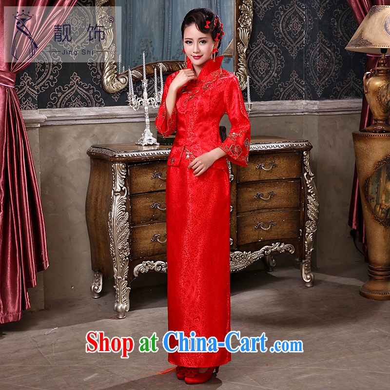 Beautiful decorated dresses and stylish new 2015 autumn the bride toast wedding dresses fall and winter long-sleeved Kit improved retro dresses red cheongsam XL, beautiful ornaments JinGSHi), online shopping