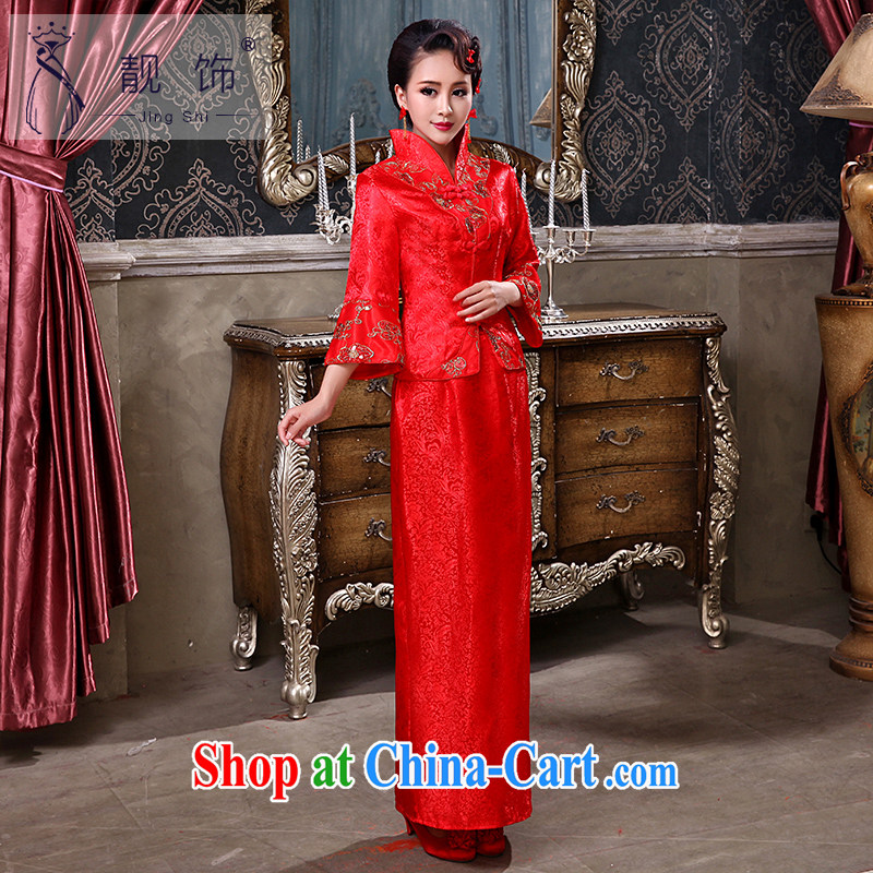 Beautiful decorated dresses and stylish new 2015 autumn the bride toast wedding dresses fall and winter long-sleeved Kit improved retro dresses red cheongsam XL, beautiful ornaments JinGSHi), online shopping