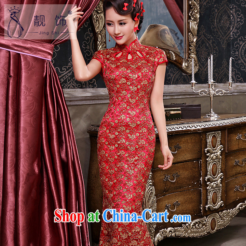 Beautiful ornaments 2015 new marriage toast serving long, cultivating retro lace crowsfoot cheongsam red long cheongsam XL, beautiful ornaments JinGSHi), online shopping