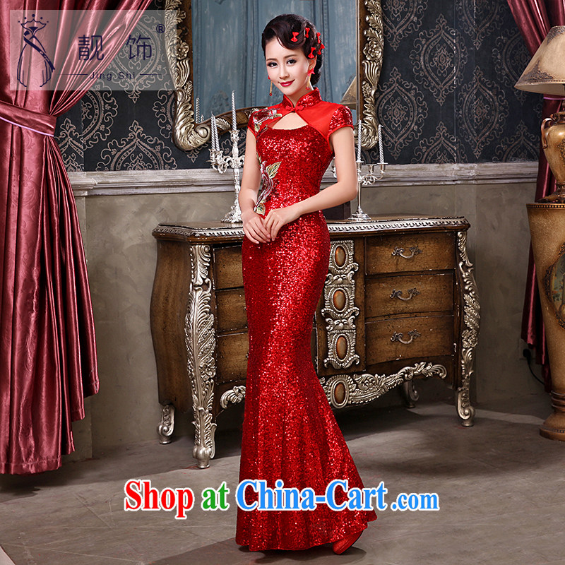 Beautiful ornaments 2015 summer new Chinese Antique, lace crowsfoot dresses bridal red toast serving evening dress red evening dress XL, beautiful ornaments JinGSHi), online shopping